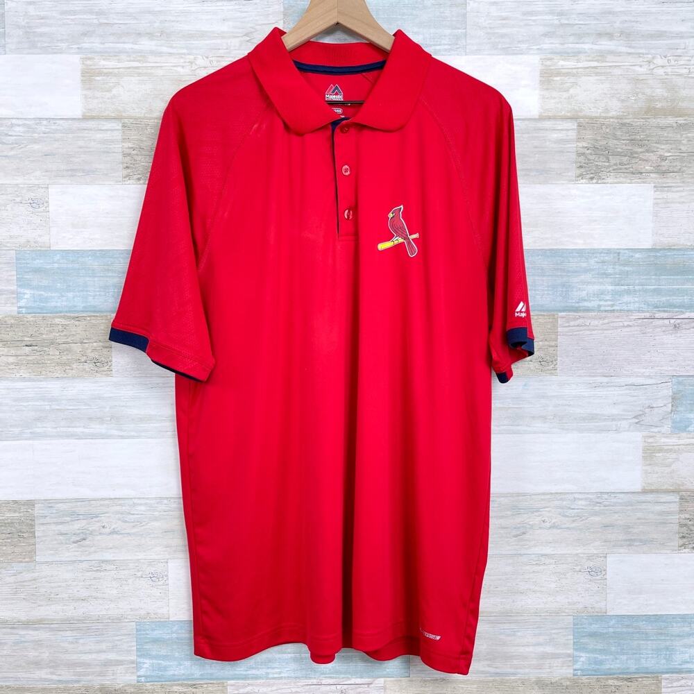 St Louis Cardinals Tech Golf Polo Shirt Red Majestic Baseball MLB Mens XL
